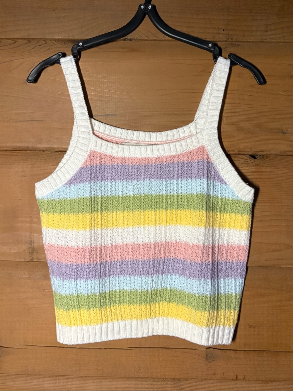 Pastel Rainbow Stripe Tank- Size L- Crop Top- Cotton Emporium - Picture 1 of 9